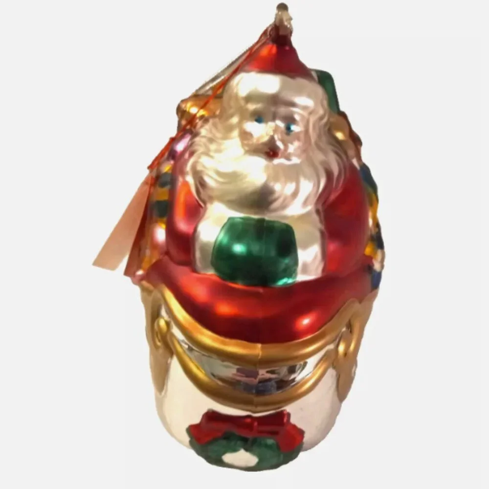 Vintage Mercury Glass Santa in Sleigh Ornament Handblown IOB Retired Limited
